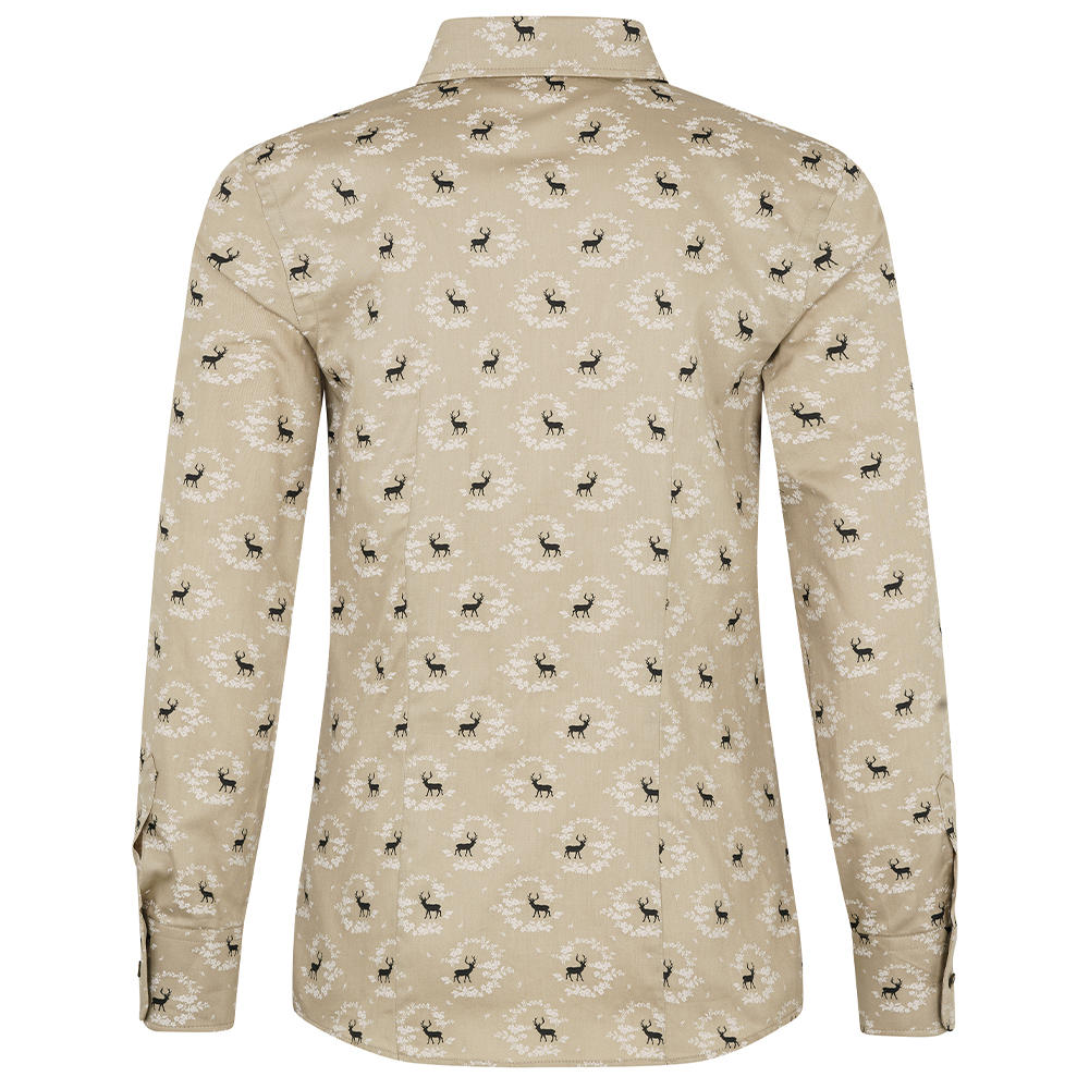 Button-Down-Bluse, Baumwoll-Satin Hirsch-Druck