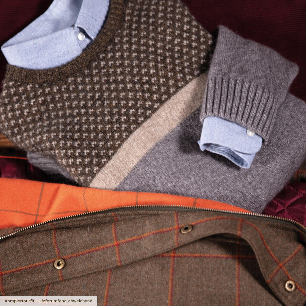 Herrenpullover Jaquard Merino-Possum, Grau-Melange