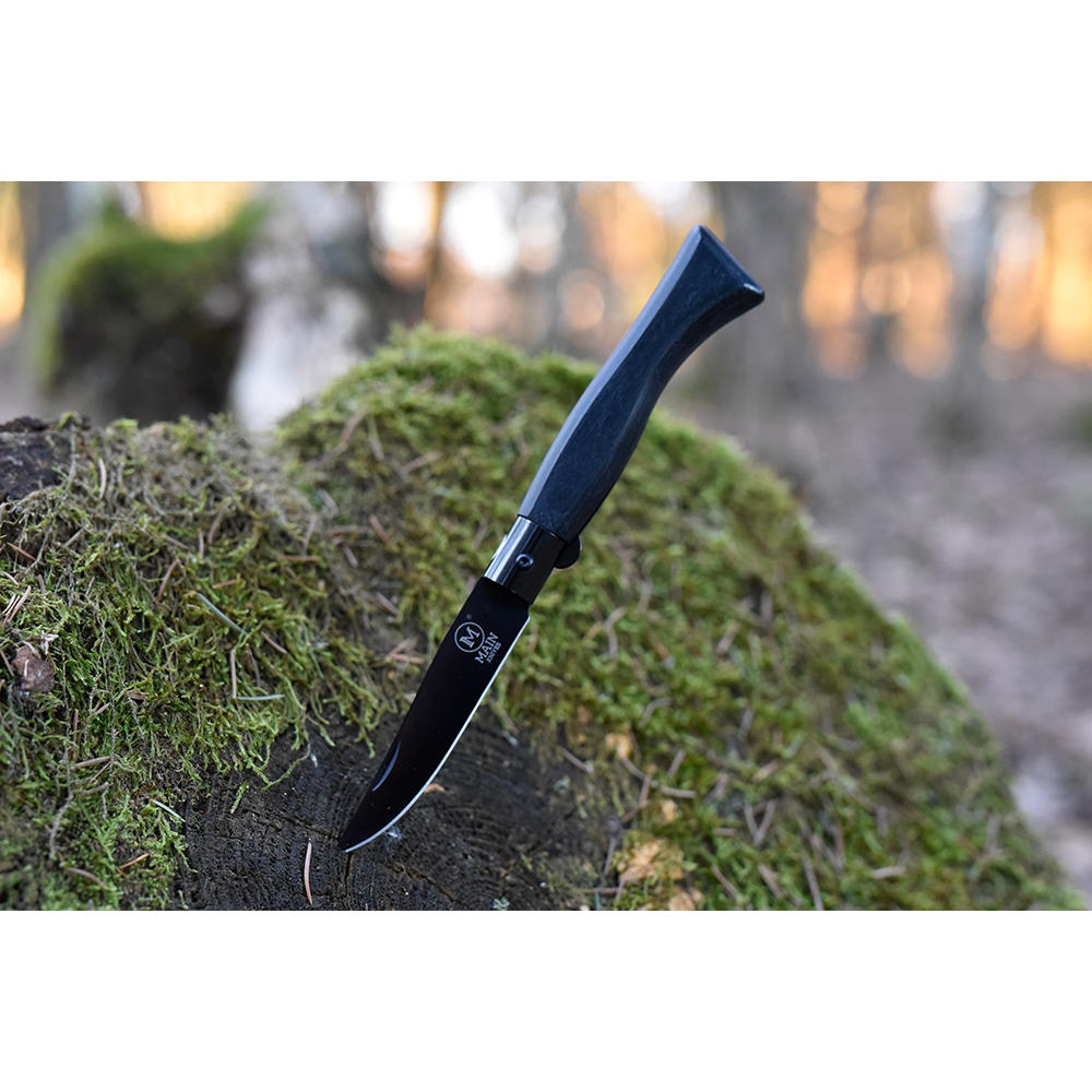 Couteau pliant MAIN » Italian Line «, revêtement en titane, bois de Pakka noir