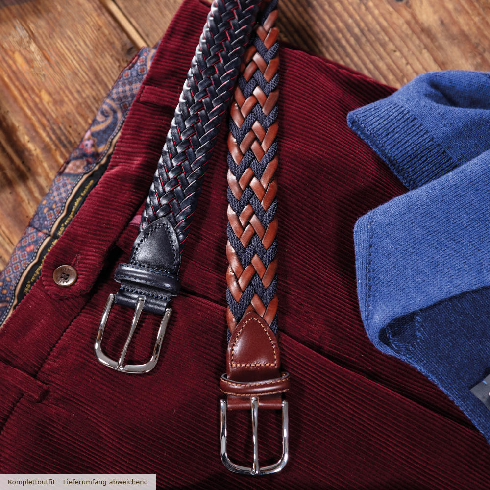 Athison Leder & Rayon Gürtel, braun/blau