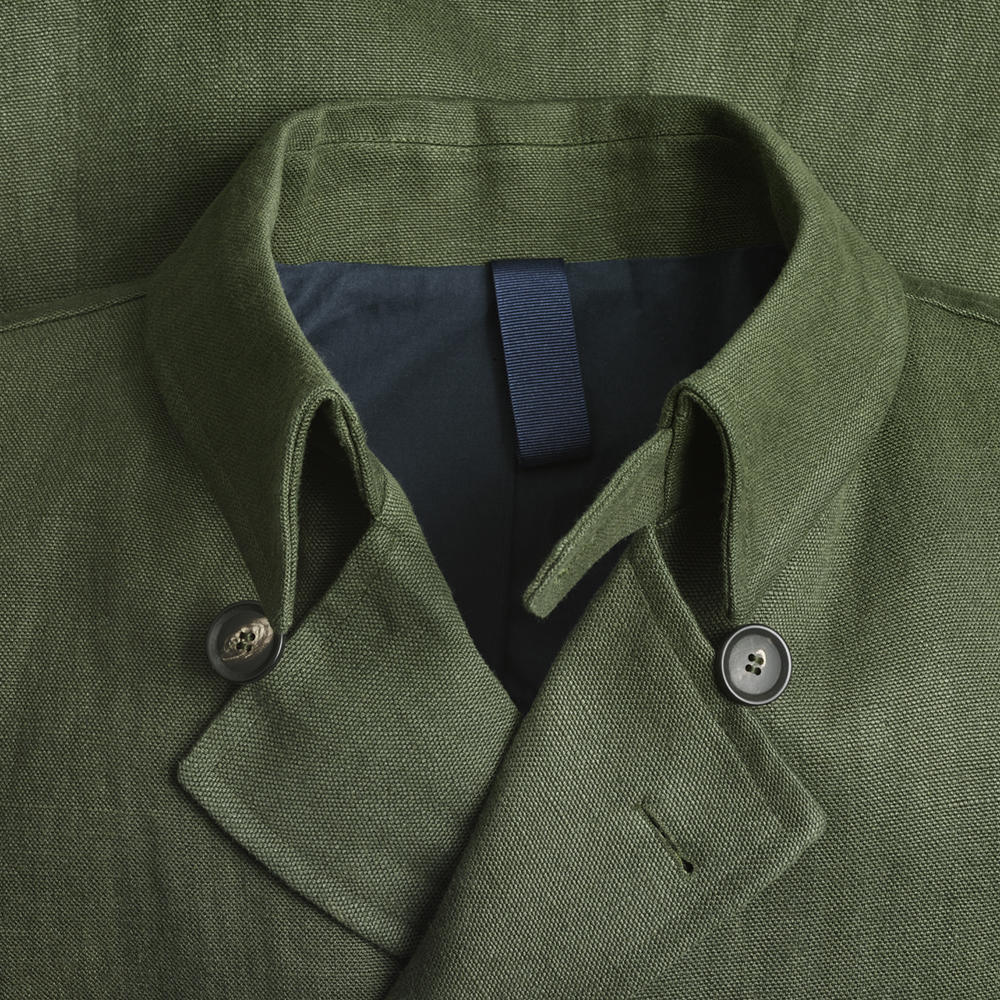 Men's Double Breasted Jacket, Linen Canvas, Green