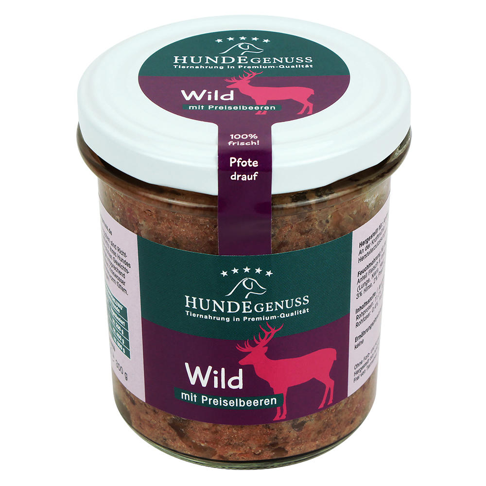 »Hundegenuss« im Glas, Wild mit Preiselbeeren, 6 x 300 g