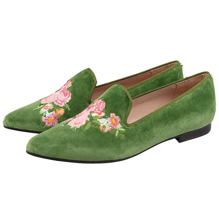 Damen Samt Loafers „Flowers“