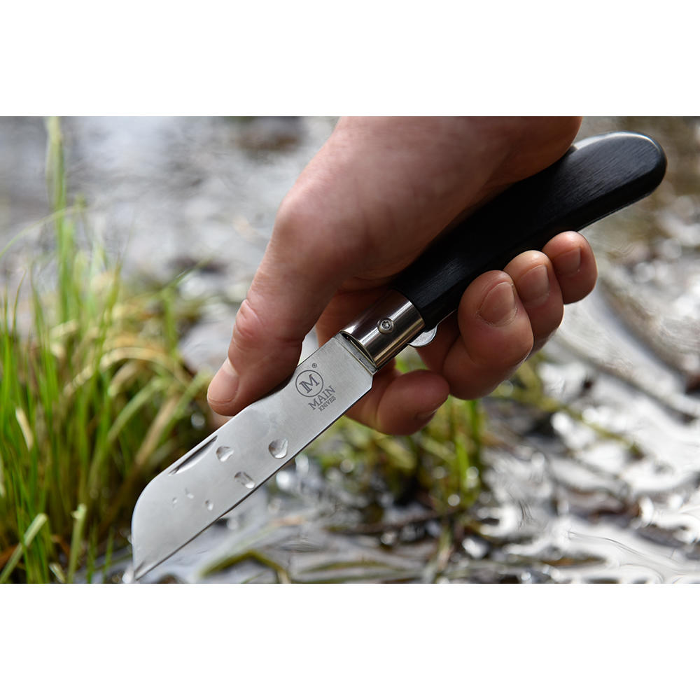 Couteau pliant MAIN » German Line «, lame Sheep Foot, bois de Pakka noir