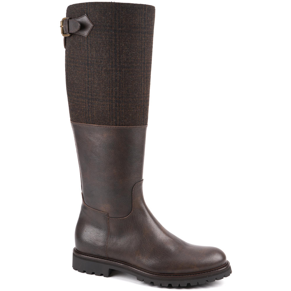 Damen Leder/Loden-Stiefel, braun-kariert