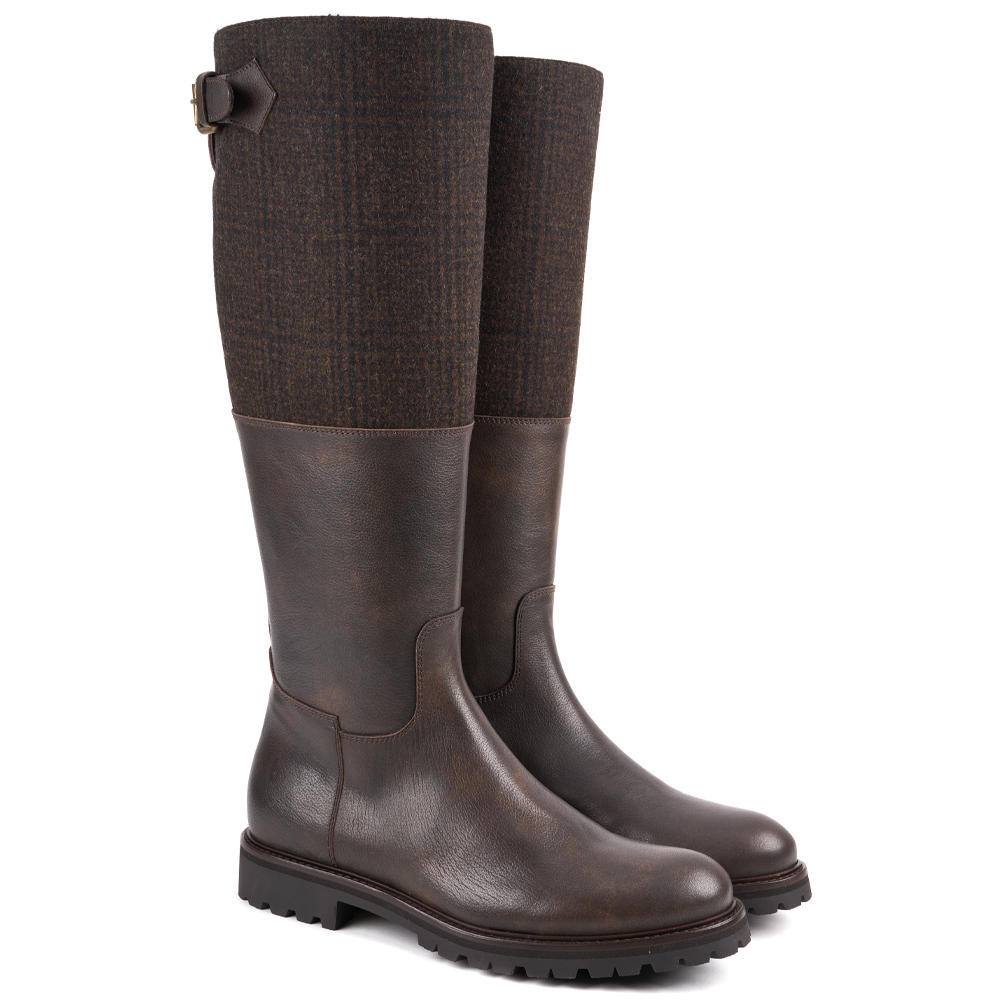 Damen Leder/Loden-Stiefel, braun-kariert