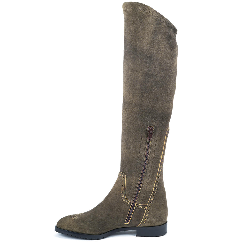 Damen Overknee Velours Stretch Stiefel