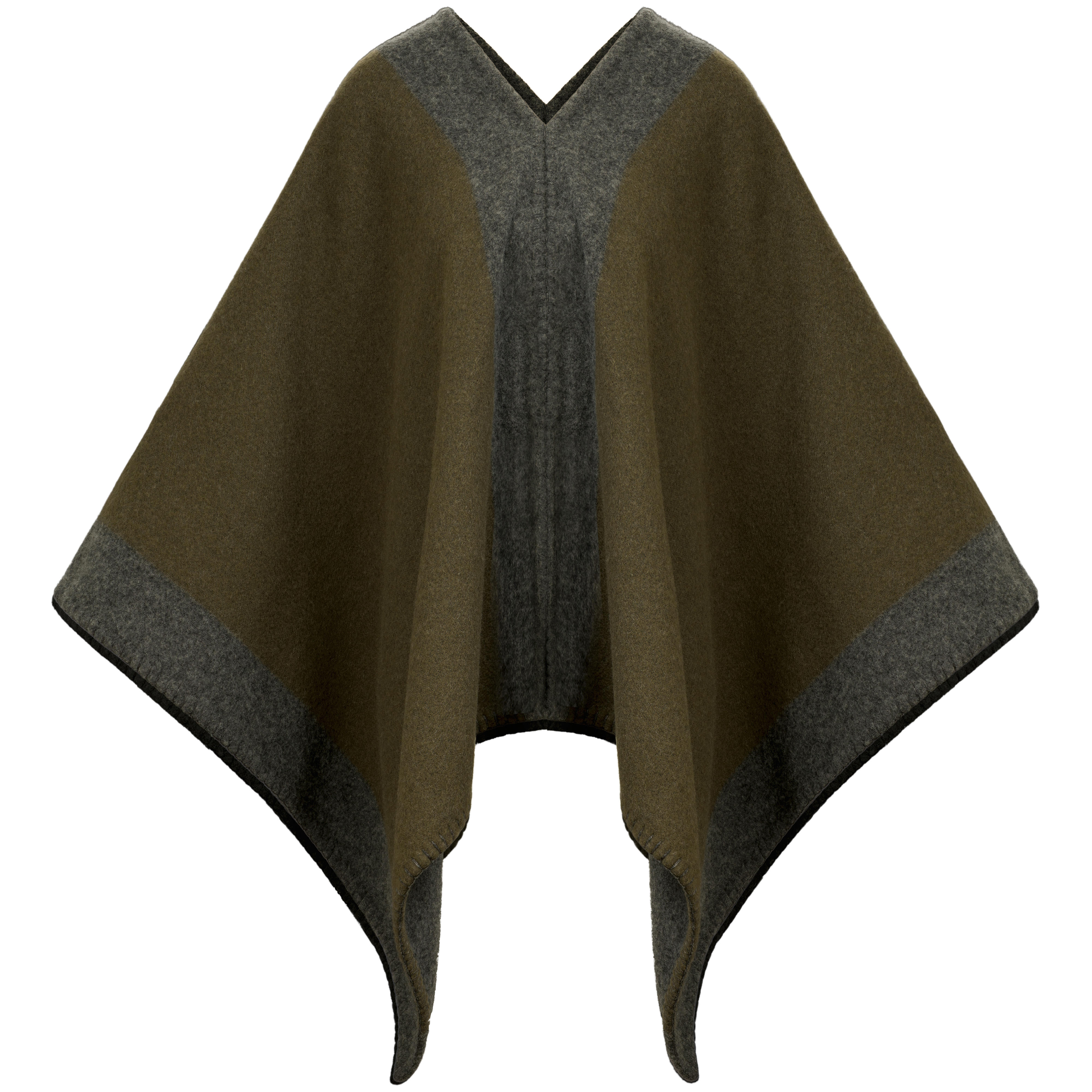 Johnstons of Elgin Schurwoll-Poncho, oliv/grau