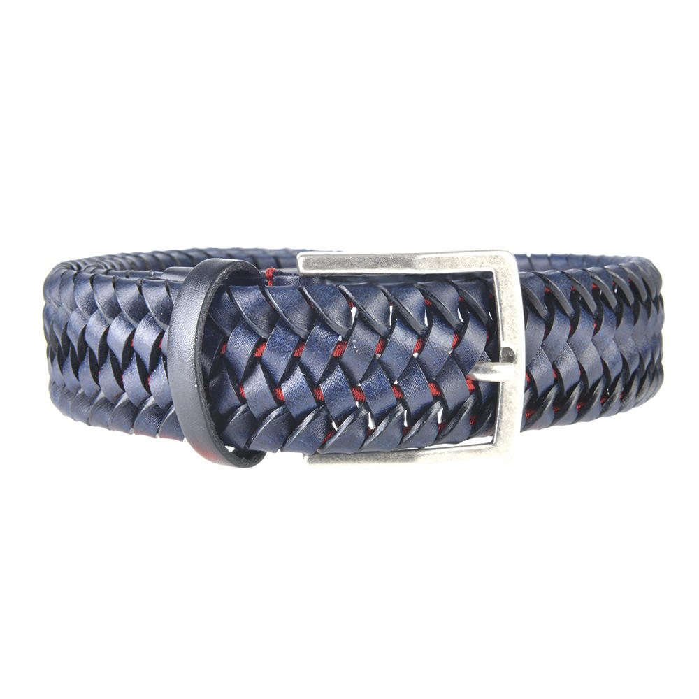 Athison Leder & Stretch Gürtel, blau/rot