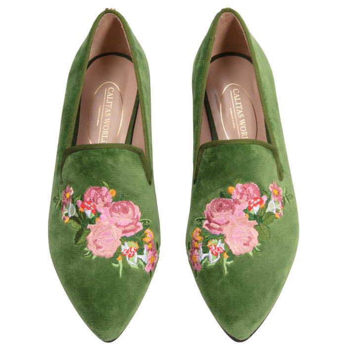 Damen Samt Loafer »Flowers«