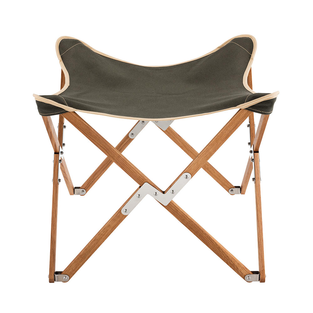Tabouret de camping Kampier, chêne, toile de voile, vert olive