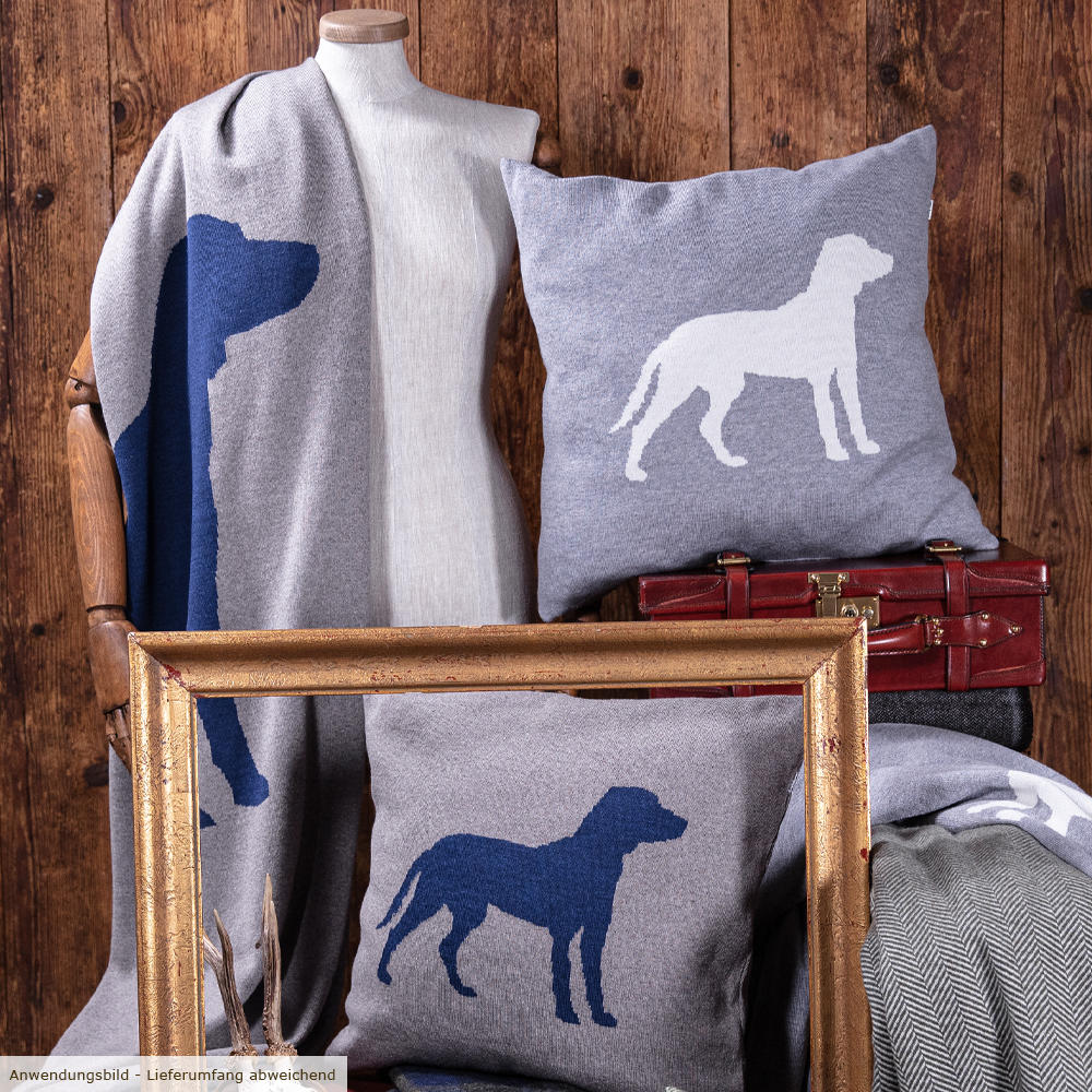 Couverture Lenz & Leif » Dog «, beige/bleu foncé 180 x 140 cm