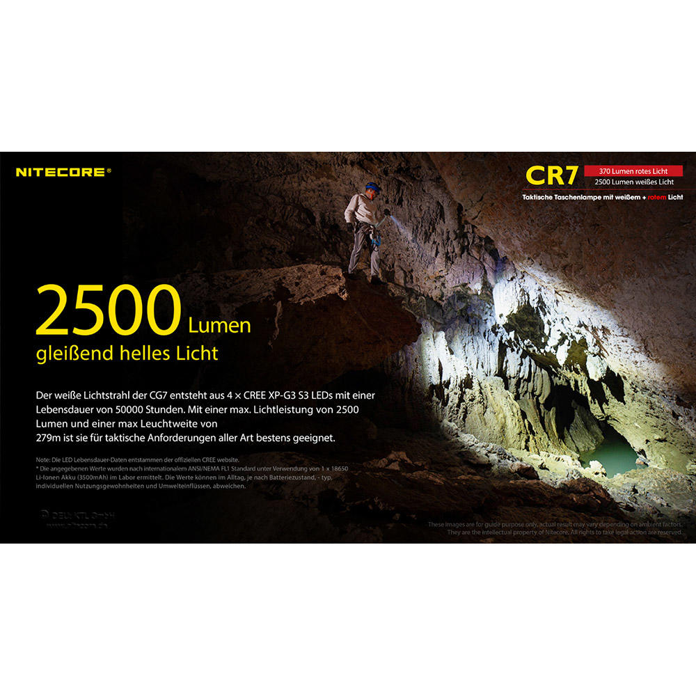 Nitecore® CR7, 2500 lm White Light and 370 lm Red Light