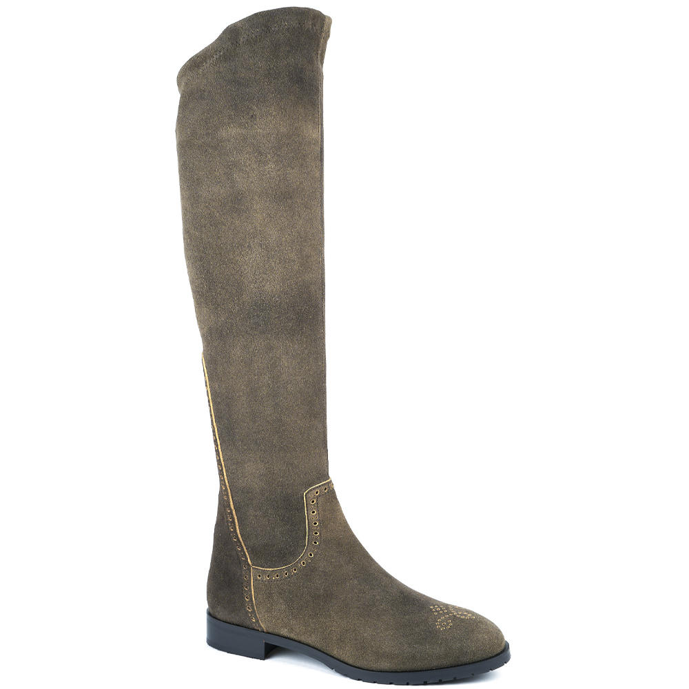 Damen Overknee Velours Stretch Stiefel