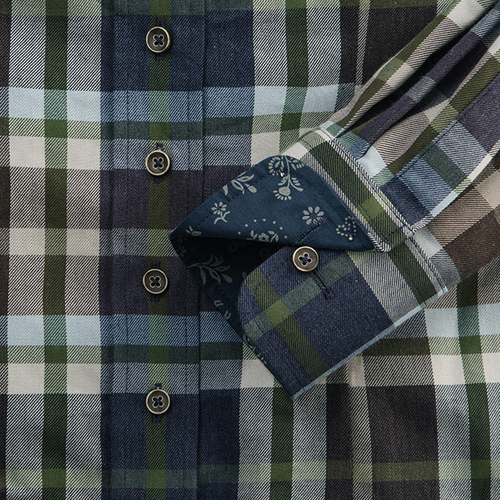 Button-down Blouse, 100 % Cotton Flannel, Chequered