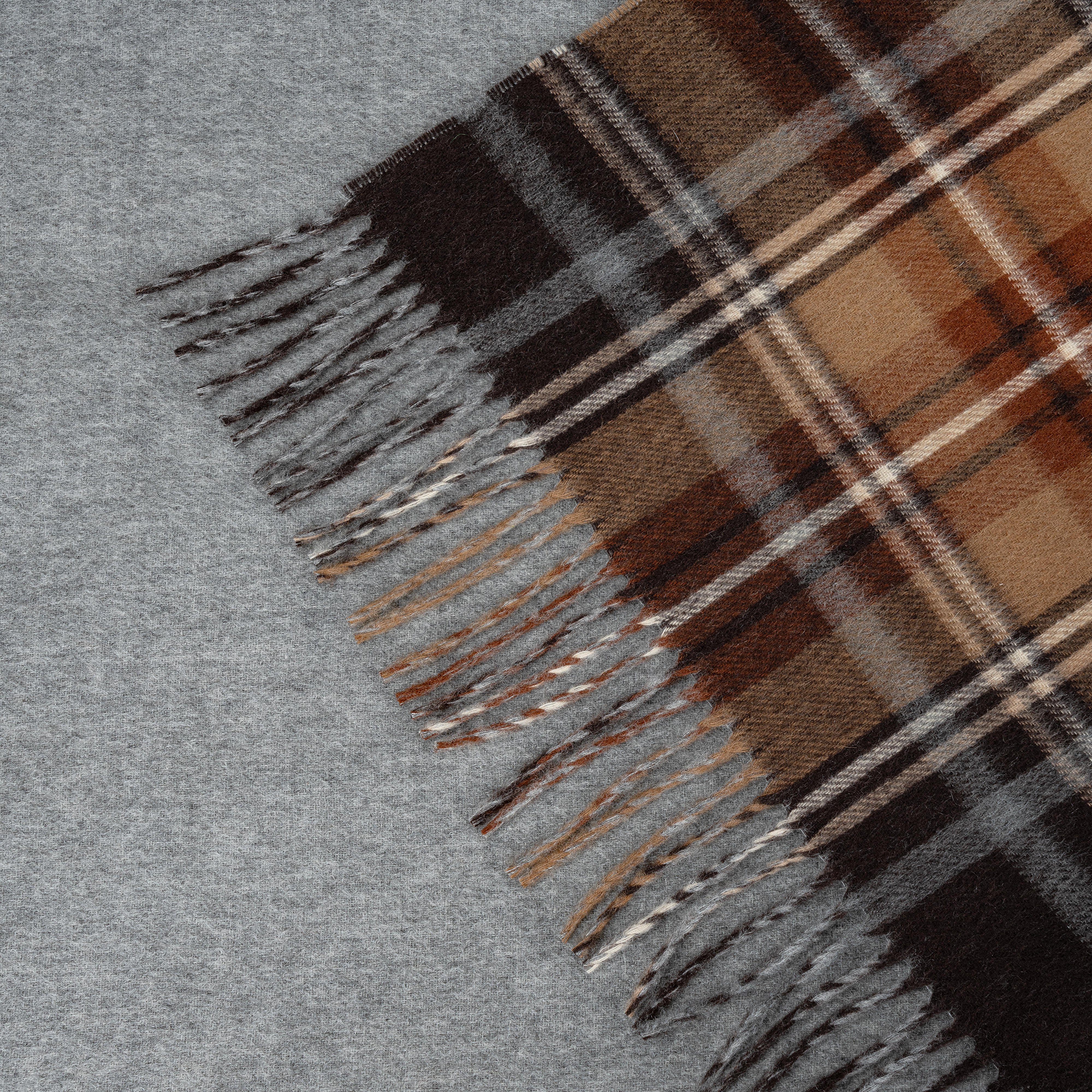Kaschmir-Doubleface-Stola, Tartan-Karo Braun, 190 x 70 cm