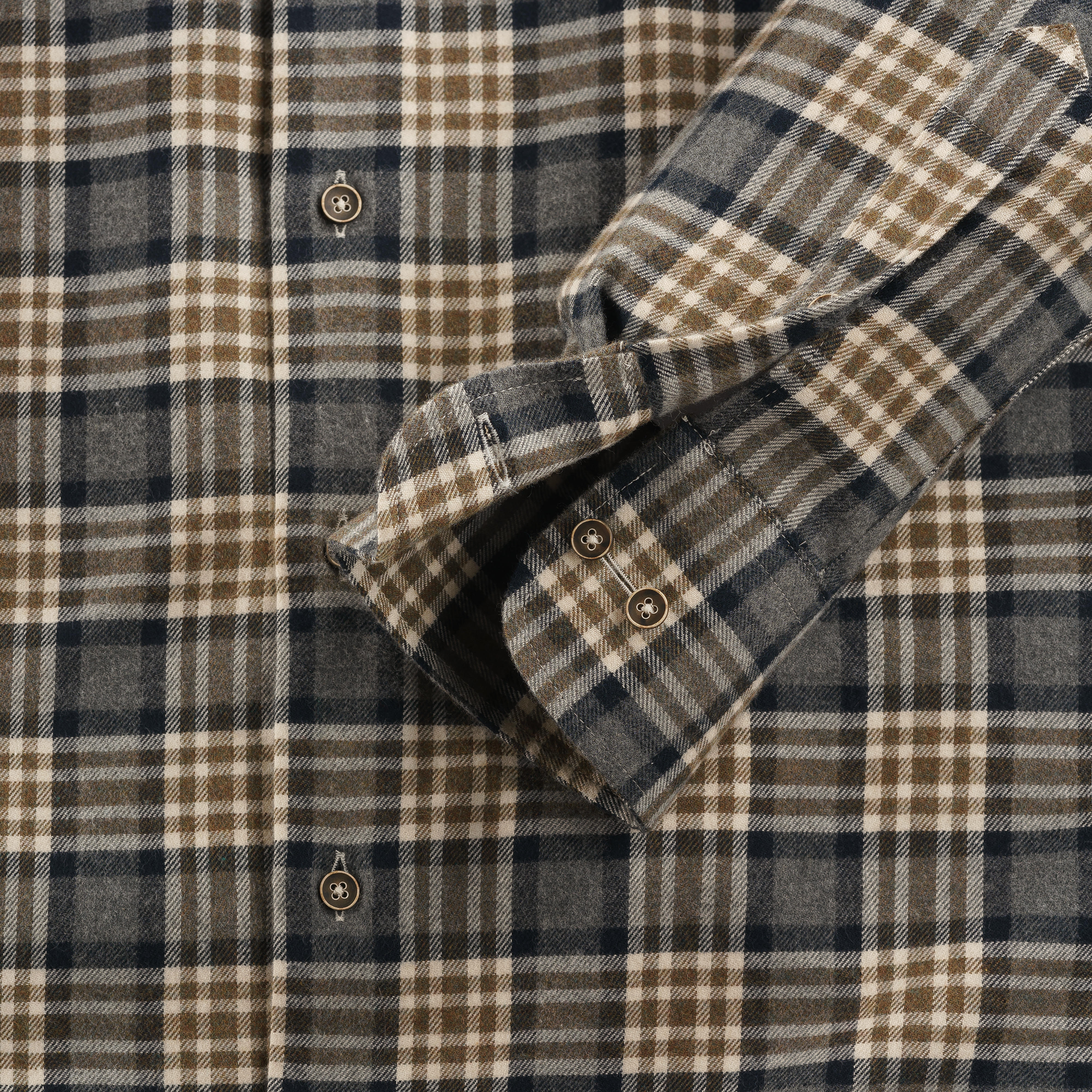 Men’s Shirt, Cotton, Chequered, Green/Beige/Grey