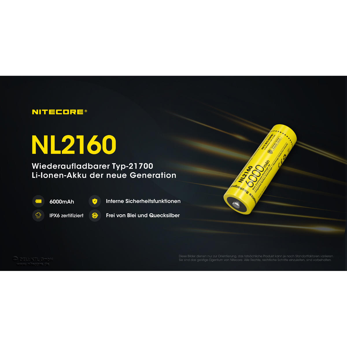 Nitecore® Li-Ion Battery 21700, 6000 mAh, NL2160
