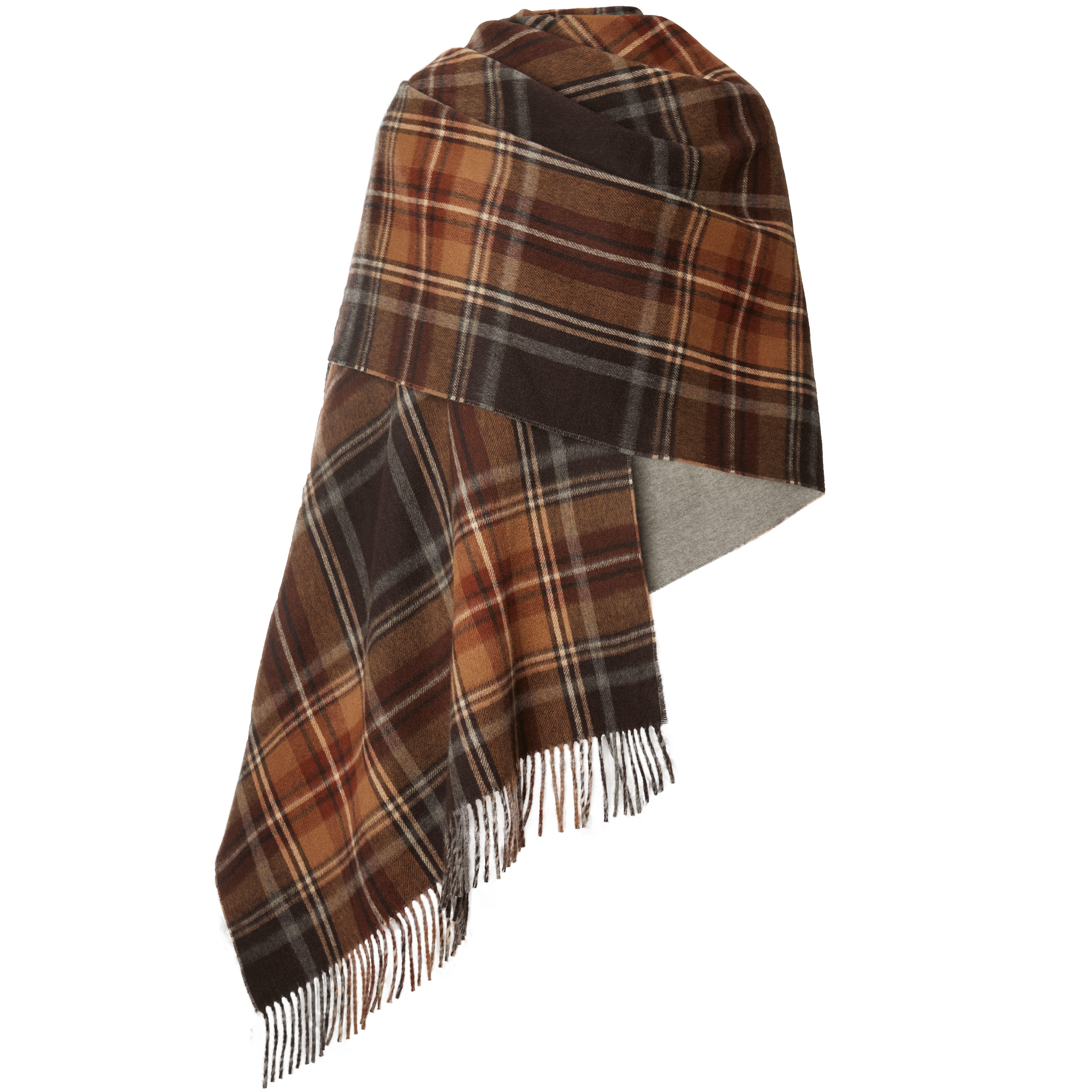 Kaschmir-Doubleface-Stola, Tartan-Karo Braun, 190 x 70 cm