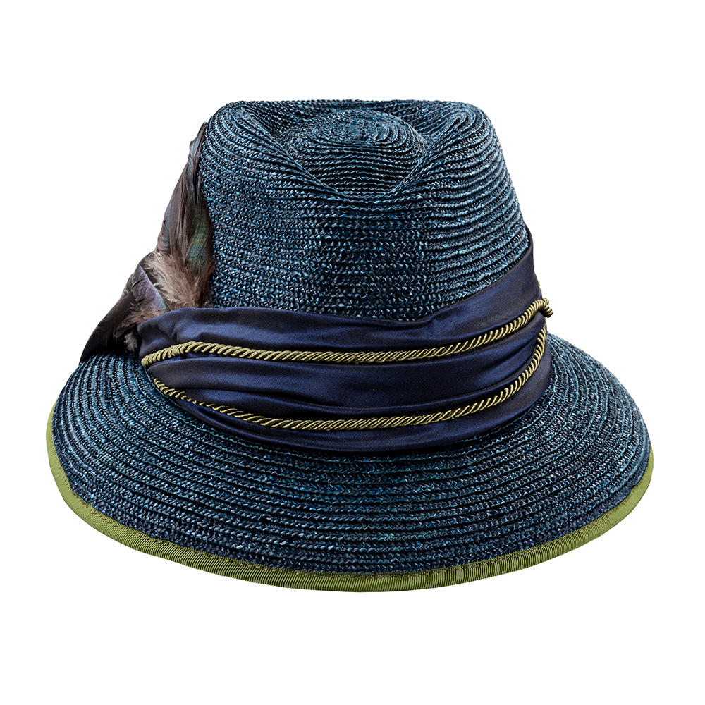 »Witta« Ladies' Hat, Braided Straw with Hat Feather, Navy