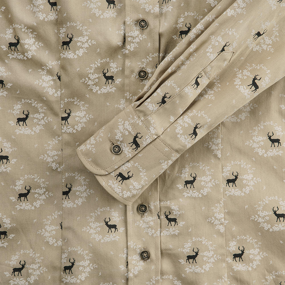 Button-Down-Bluse, Baumwoll-Satin Hirsch-Druck