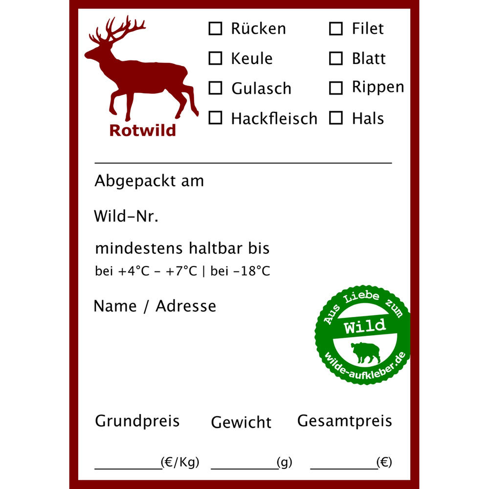 Wildbret-Aufkleber für Vakuumbeutel, Rotwild