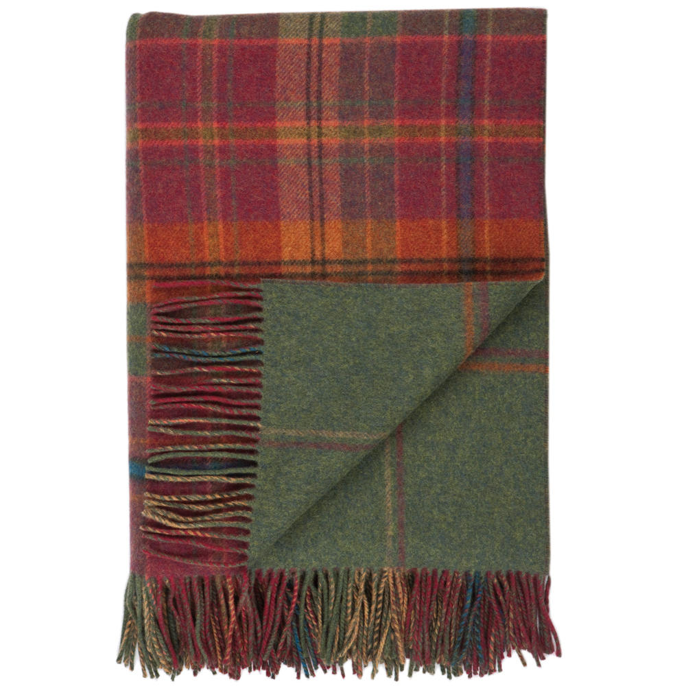 Johnstons of Elgin Lambswoll-Decke, Doubleface, red tweed/windowpane