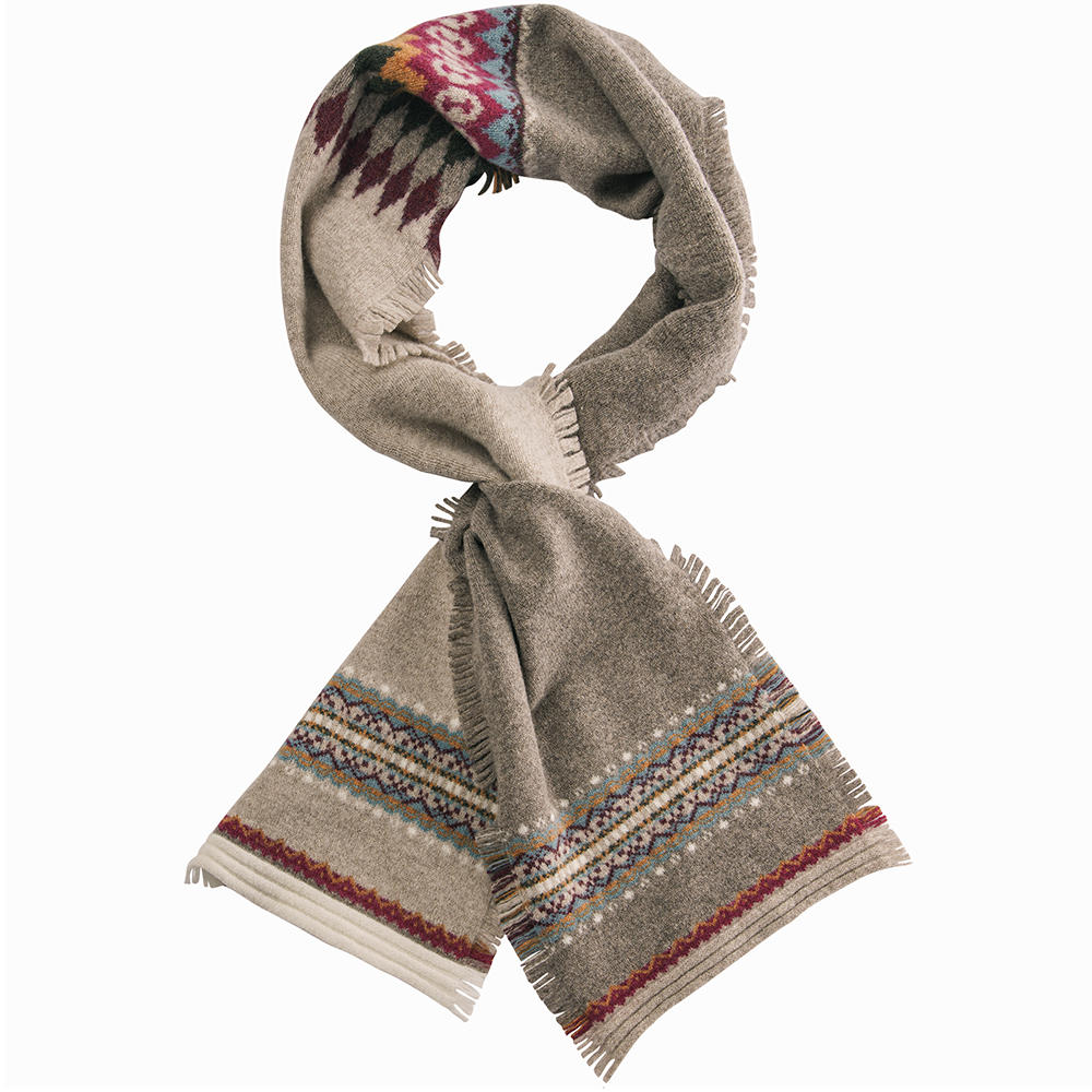 Autumn Finch: Beige mit Hellbraun, Bordeaux und Türkis