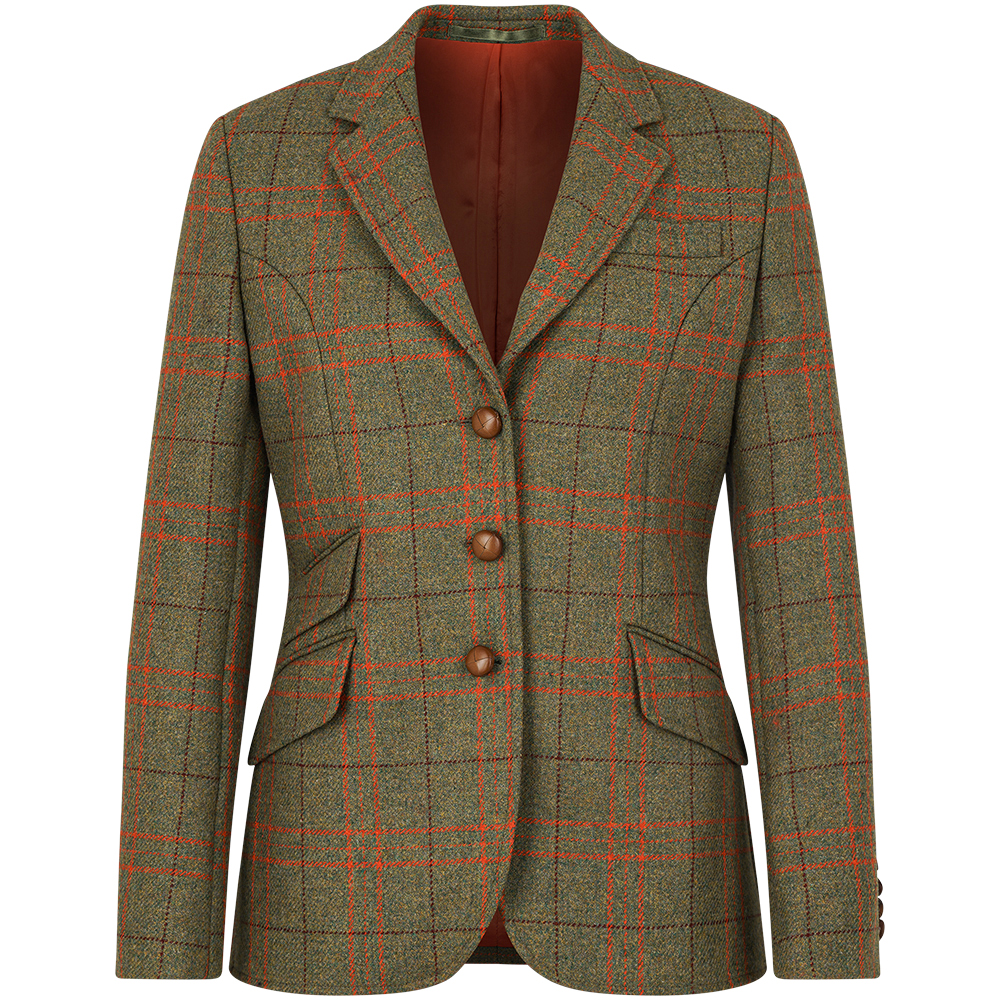 olive with over check in orange and burgundy