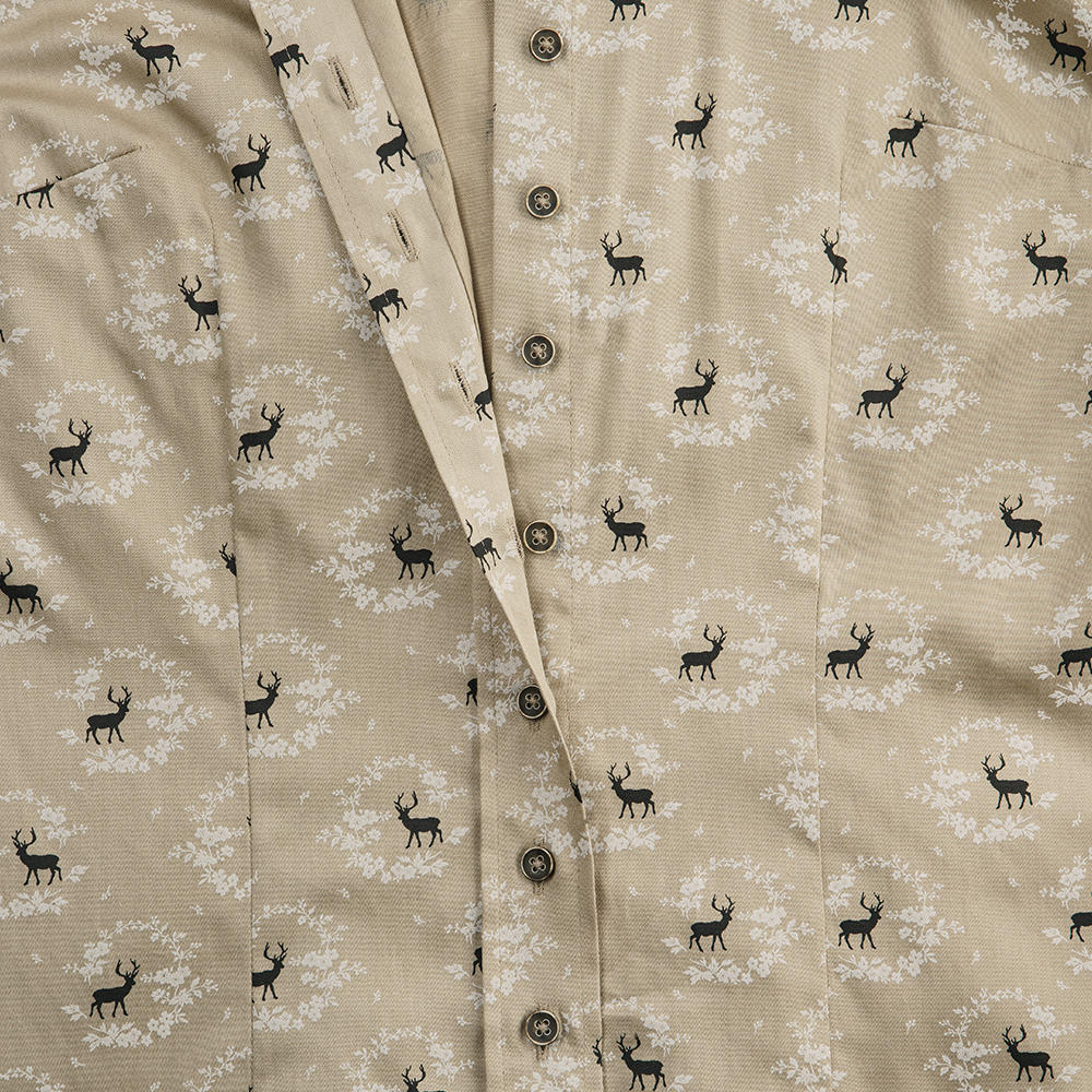 Button-Down-Bluse, Baumwoll-Satin Hirsch-Druck