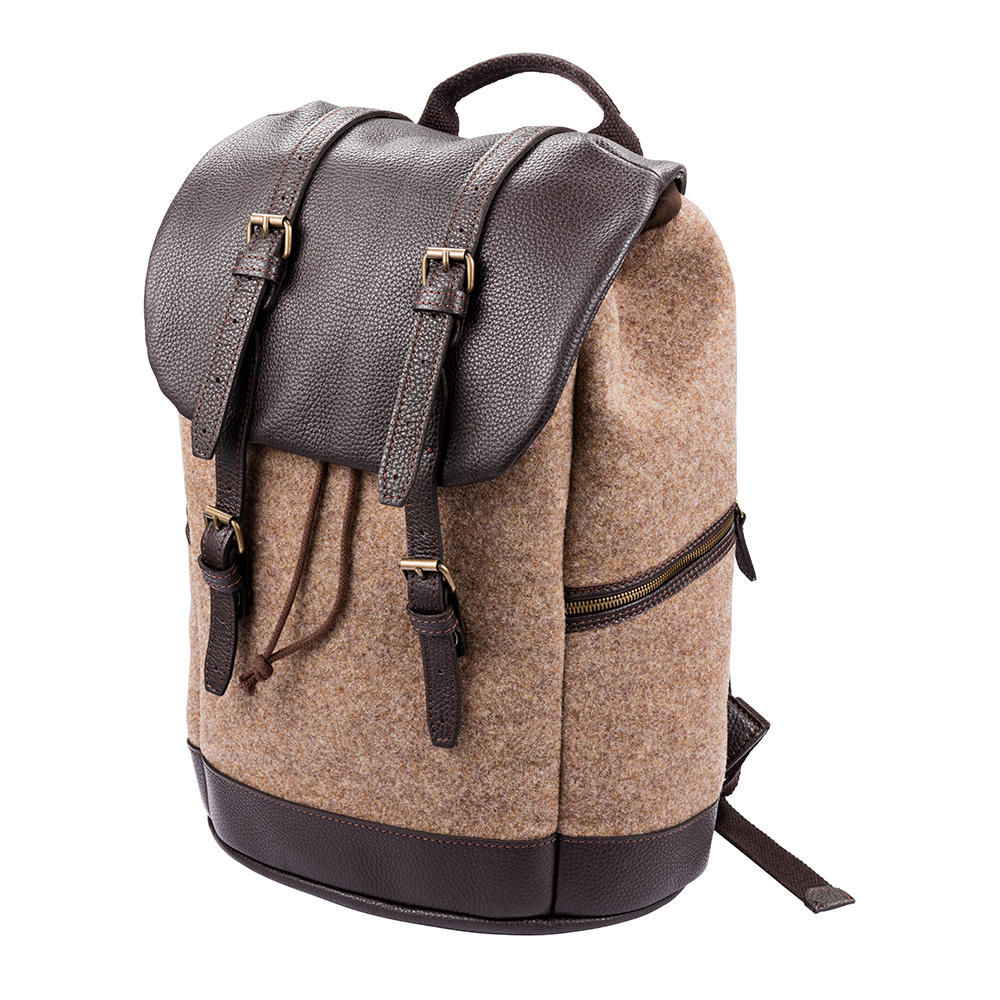 Rucksack, Wolle mit Leder