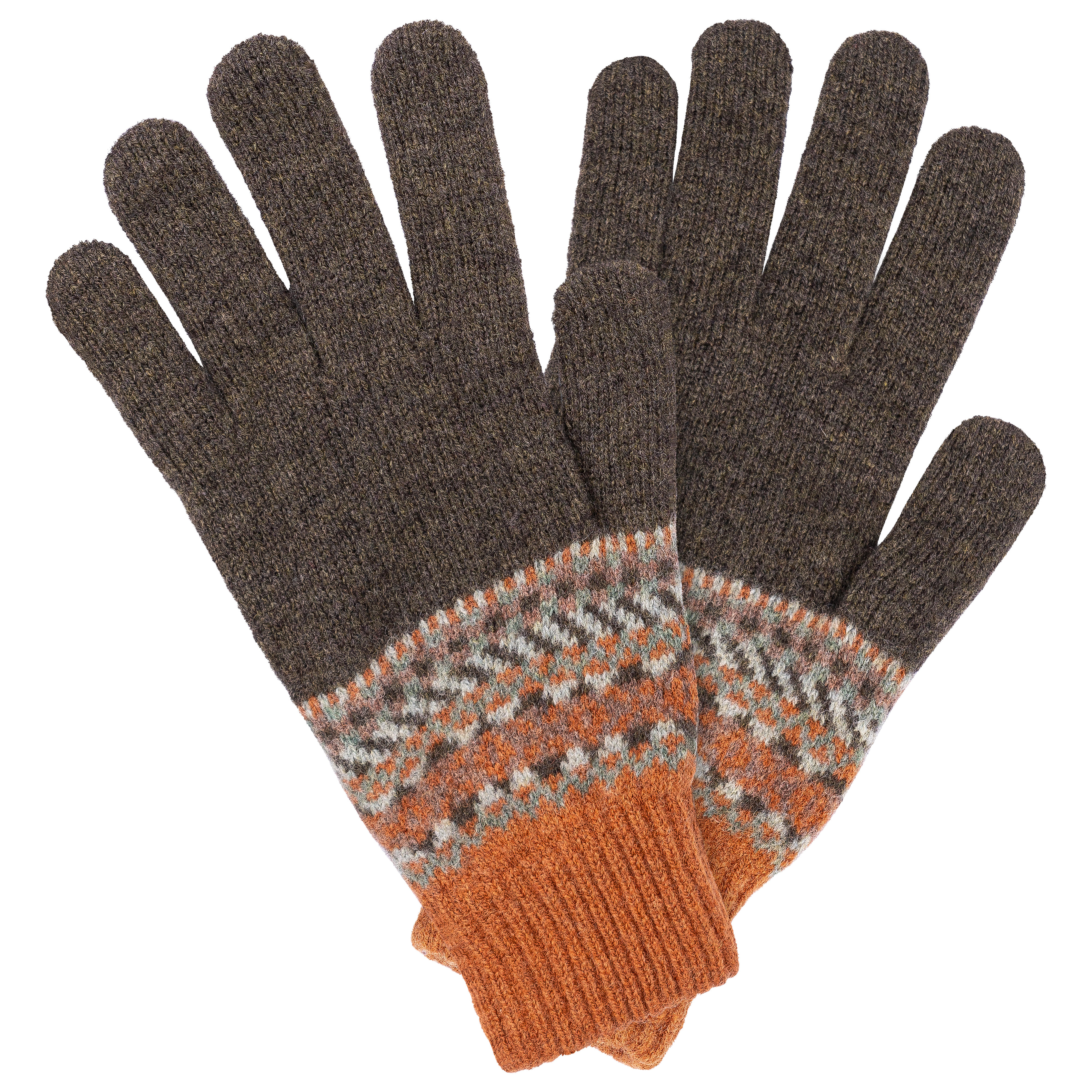 Gants pour homme Fairisle, loden/orange brûlé