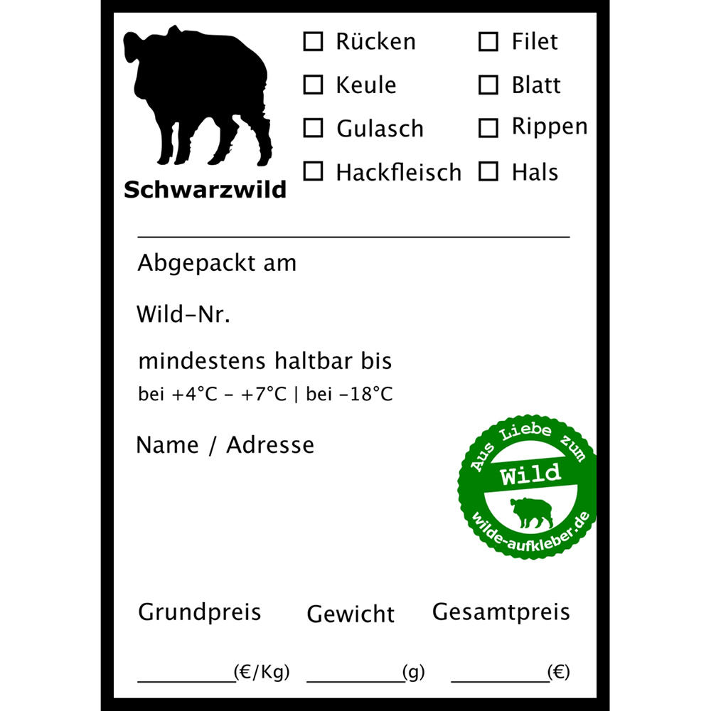 Wildbret-Aufkleber für Vakuumbeutel, Schwarzwild