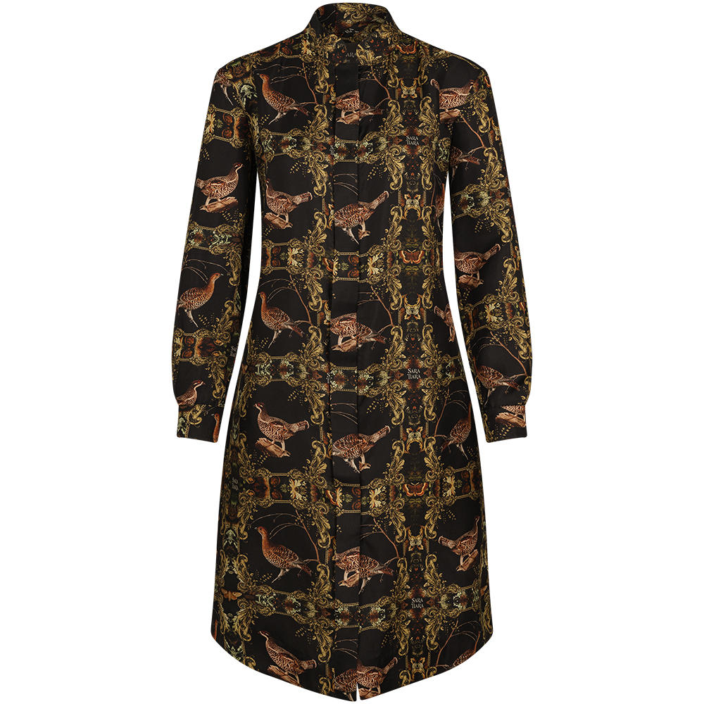 Robe en soie Sara Tiara, motif poule des bois