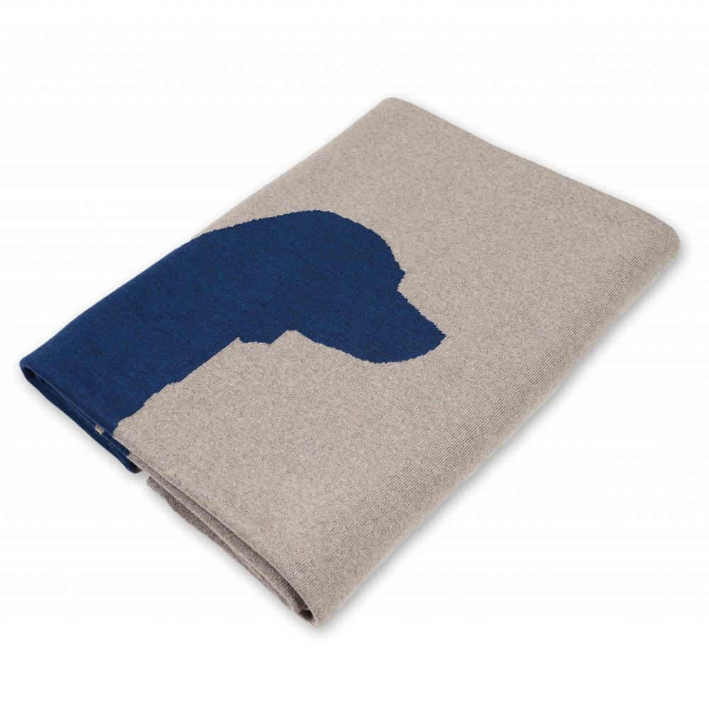 Couverture Lenz & Leif » Dog «, beige/bleu foncé 180 x 140 cm