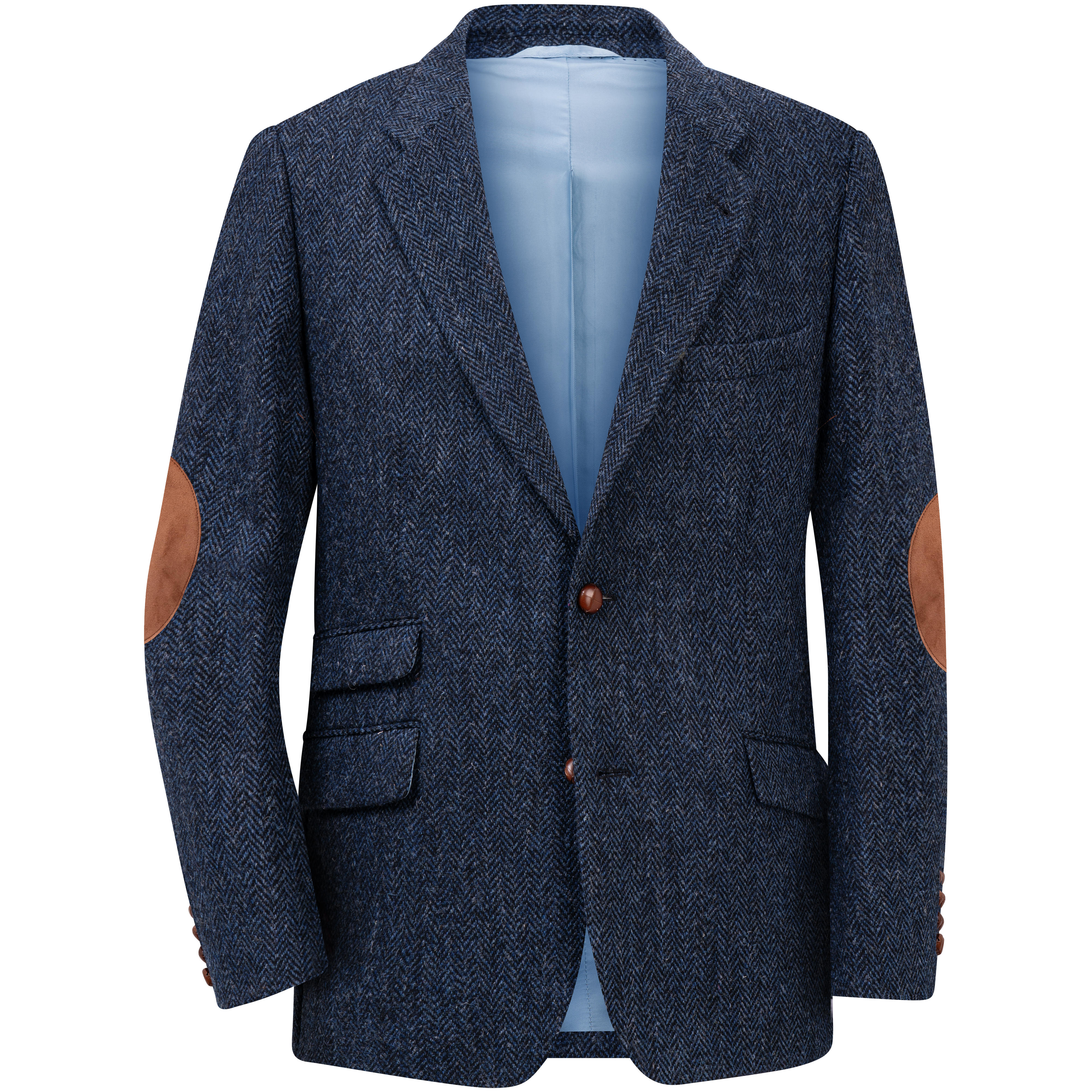 Herren Harris Tweed-Sakko, Fischgrat, blau/schwarz
