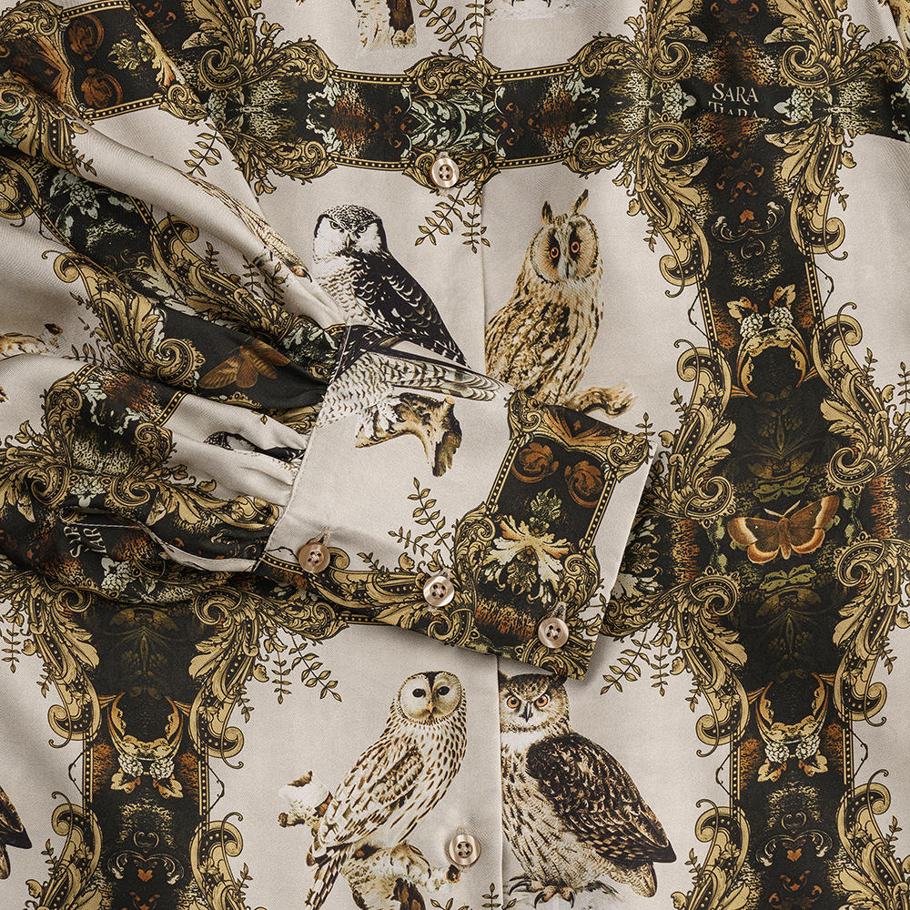 Blouse en soie Sara Tiara, motif chouette