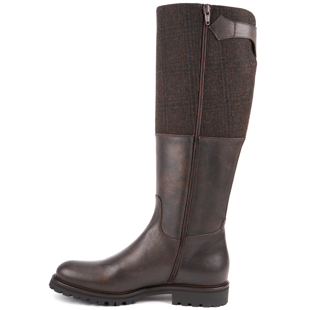 Damen Leder/Loden-Stiefel, braun-kariert