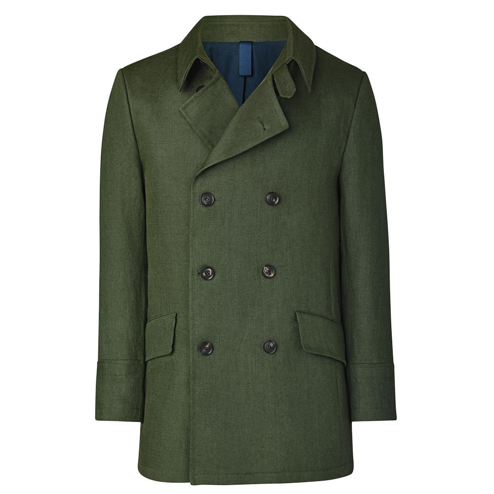 Men's Double Breasted Jacket, Linen Canvas, Green