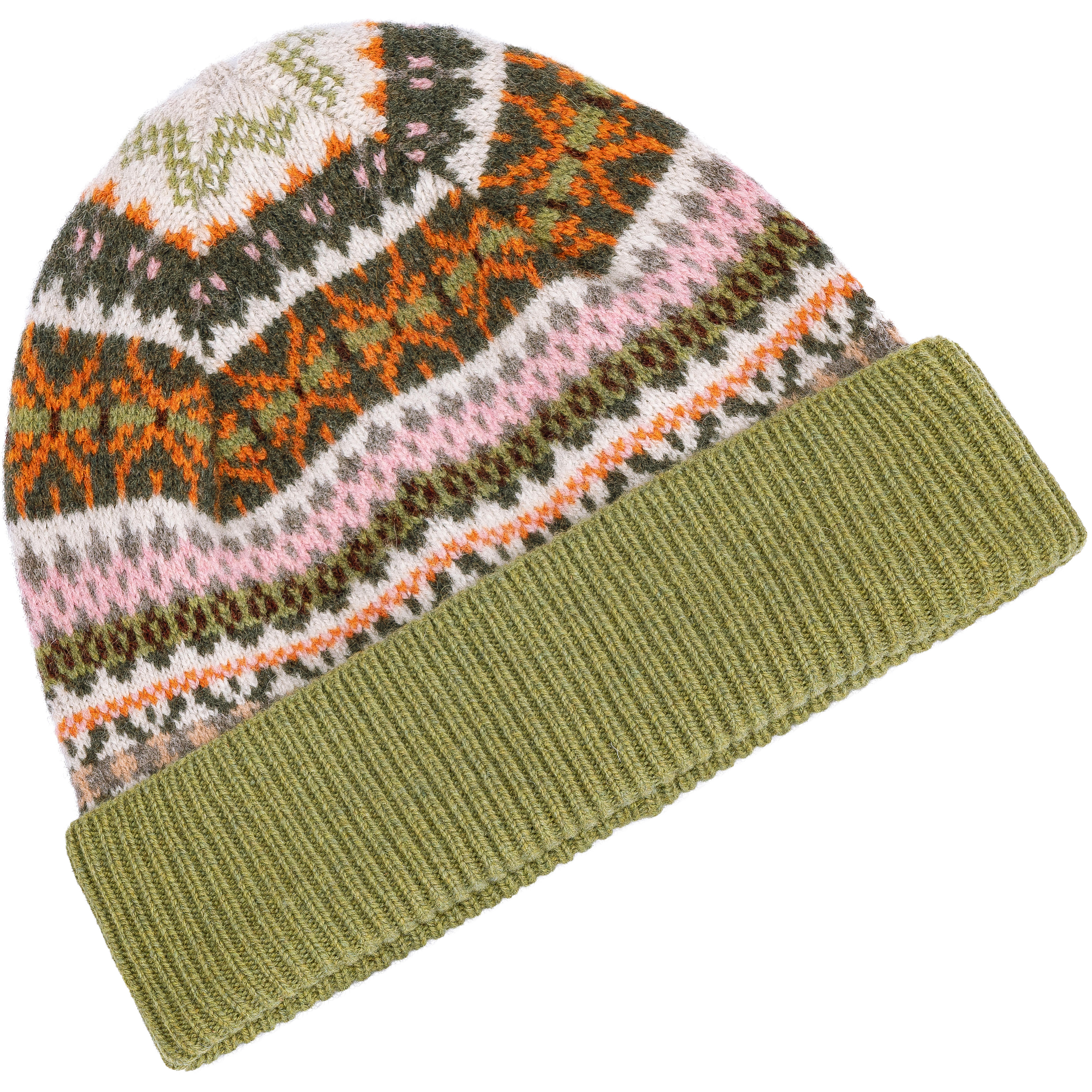 Damen-Mütze Fairisle, grün/beige