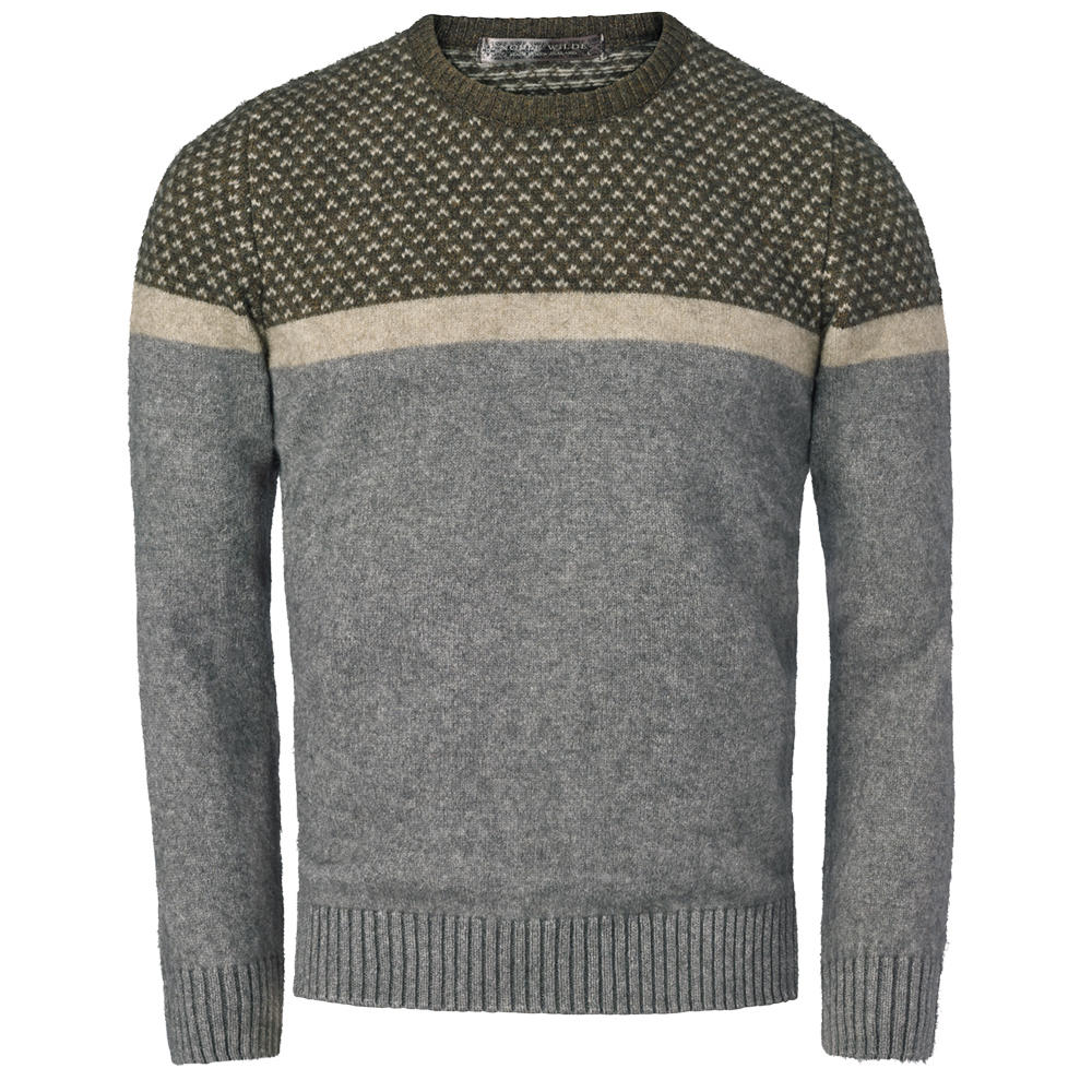 Herrenpullover Jaquard Merino-Possum, Grau-Melange