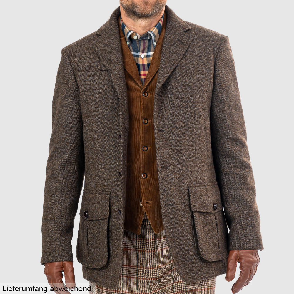 Herren Tweed-Jagdjacke, Fischgrat, braun
