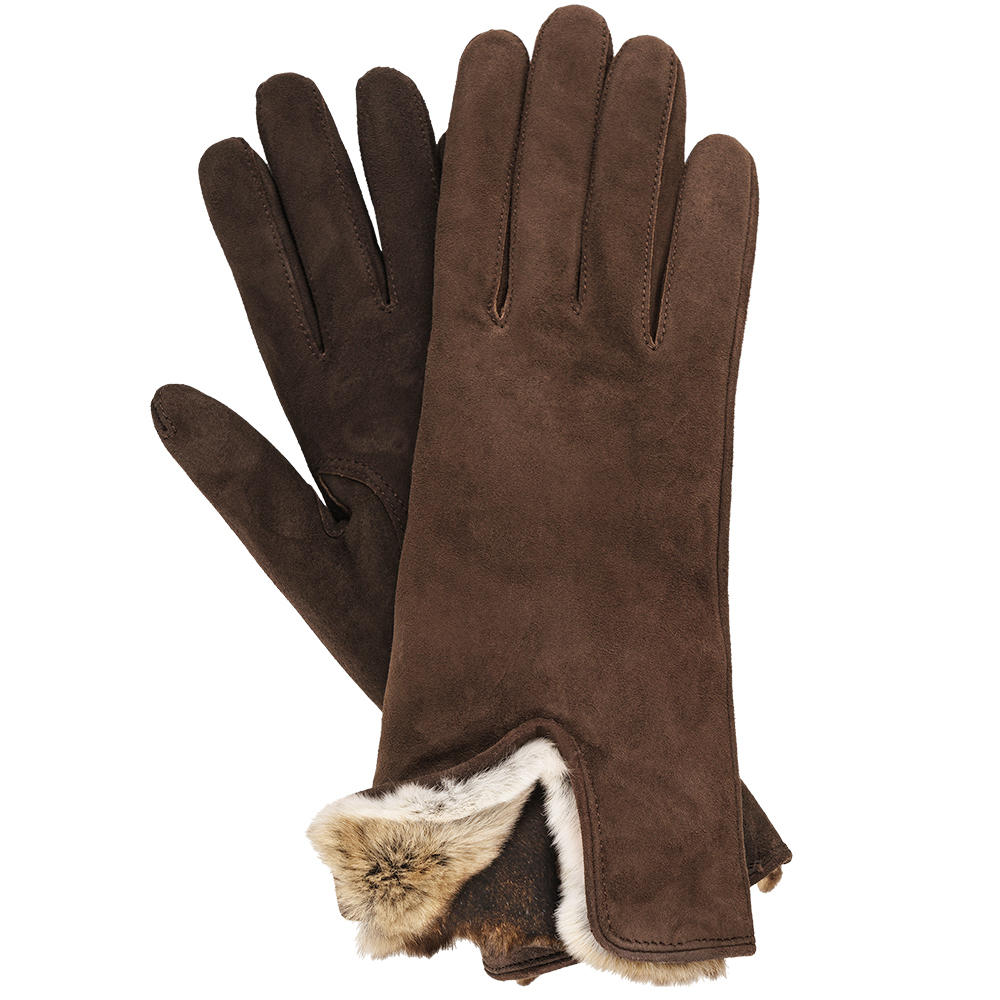 Damen Handschuhe GELA, Rentiervelours, Kaschmir & Samtkanin