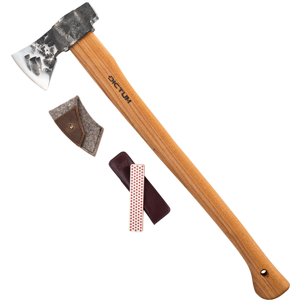 DICTUM® Bushman Axt mit Filzscheide und Diamantschärfer-Set