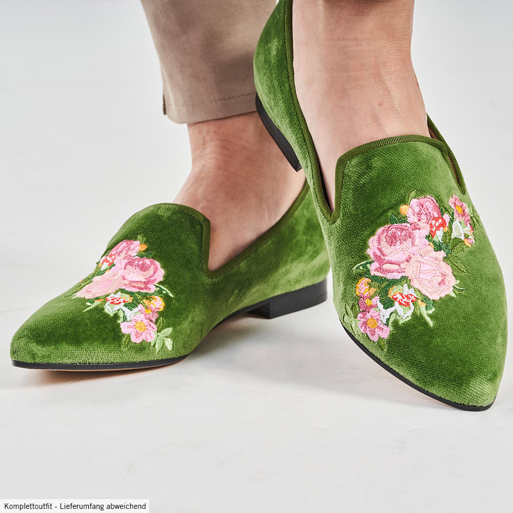 Ladies Velvet Loafer »Flowers«