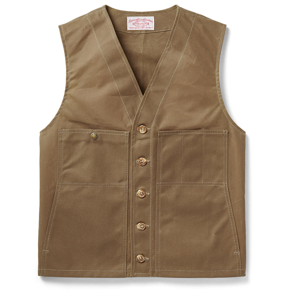 Filson Oil Tin Cloth Vest, Dark Tan