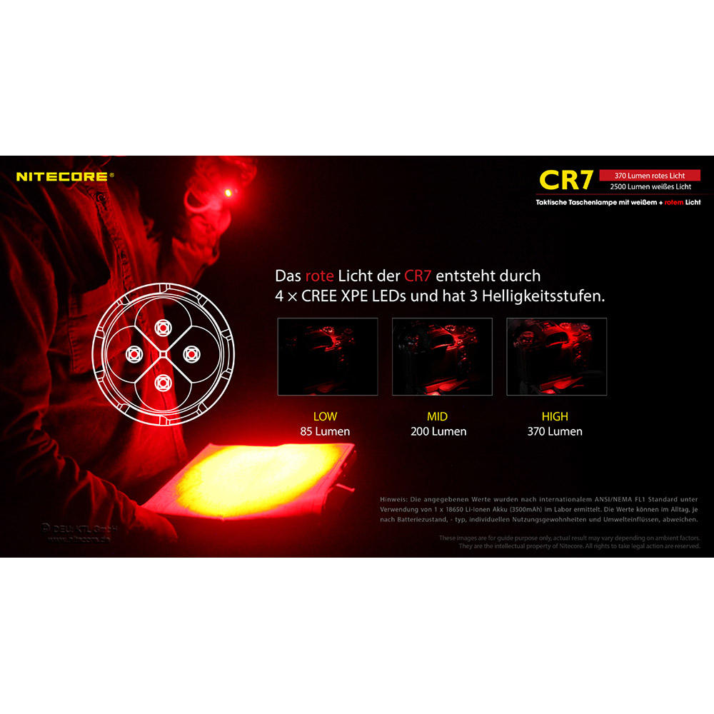 Nitecore® CR7, 2500 lm White Light and 370 lm Red Light