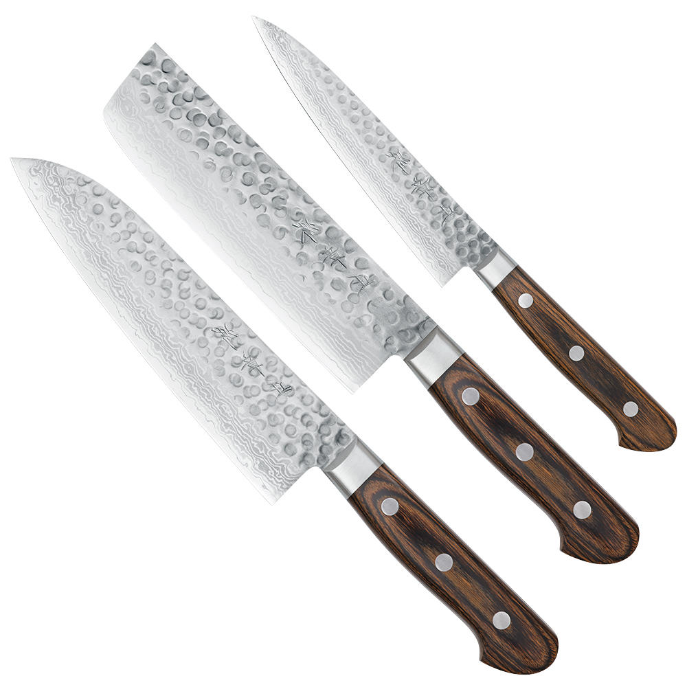 Sakai Hocho, Griff braun , Satz, 3-teilig