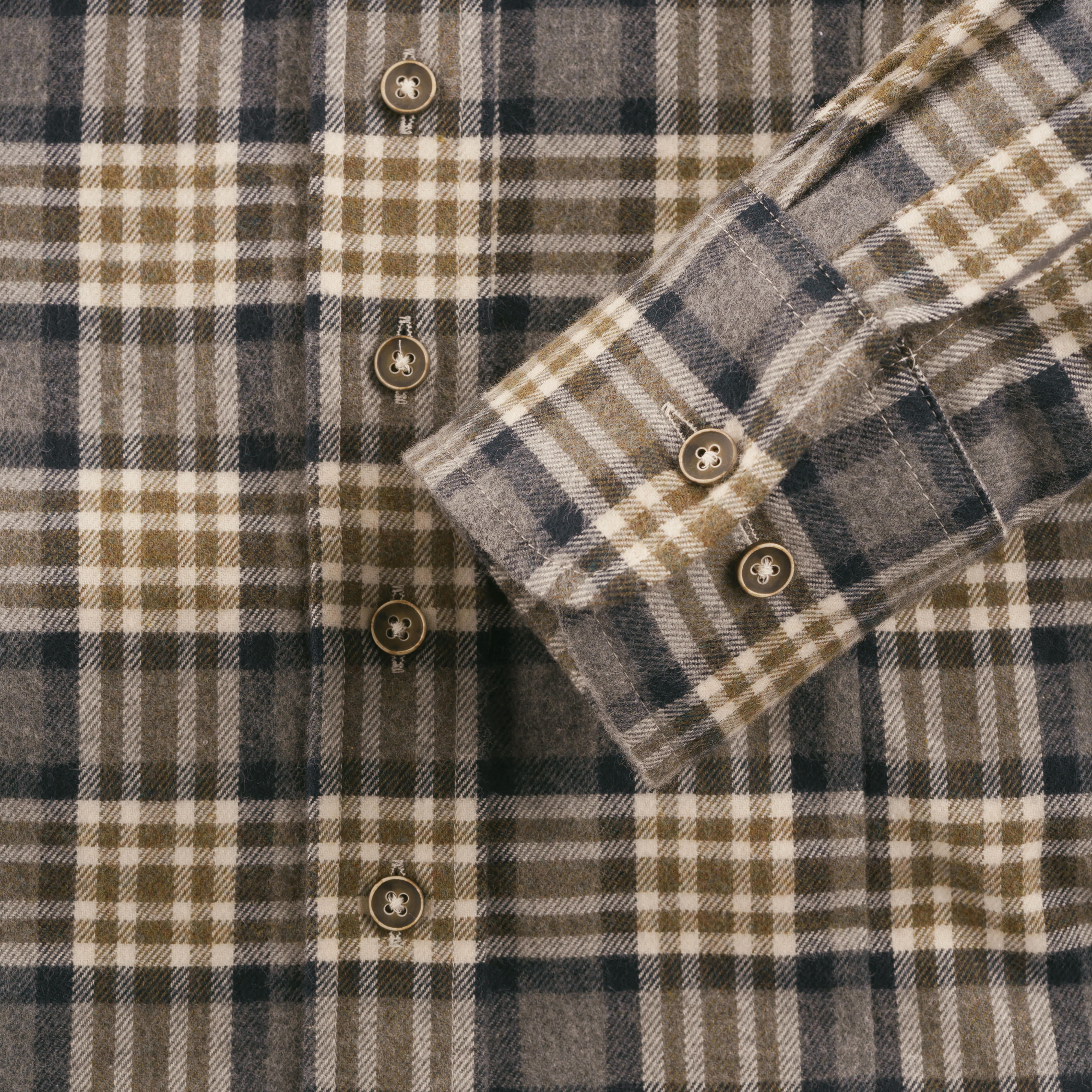 Button-Down-Bluse, Karo, grün/beige/grau