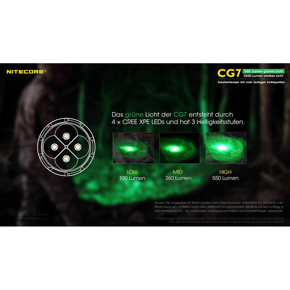 Nitecore® CG7, 2500 lm White Light and 540 lm Green Light